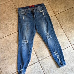 GOGO Women's Distressed Skinny Jeans - Blue size 7